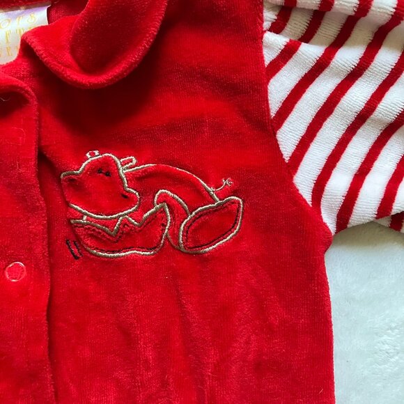 Tots Fifth Avenue Baby Footed Romper Size 6M | Red Velour Striped Pajamas VGUC - Picture 7 of 16